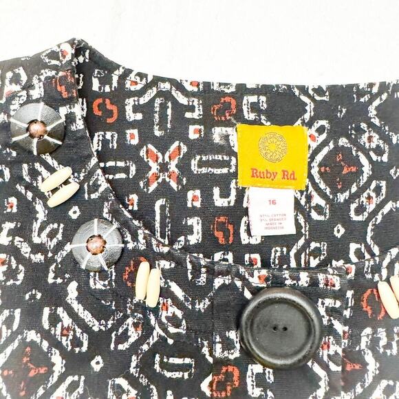 Ruby Red Geometric Tribal Patterned Lightweight Cotton Blazer Jacket Size 16 - Picture 2 of 5